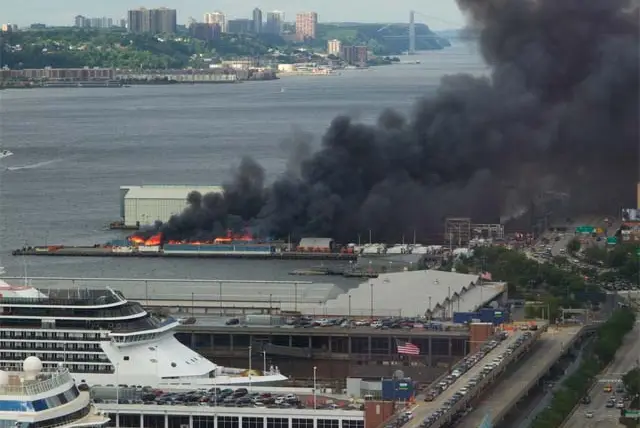 Last September's fire at the Pier 97, where the Department of Sanitation has a warehouse {John Murphy}